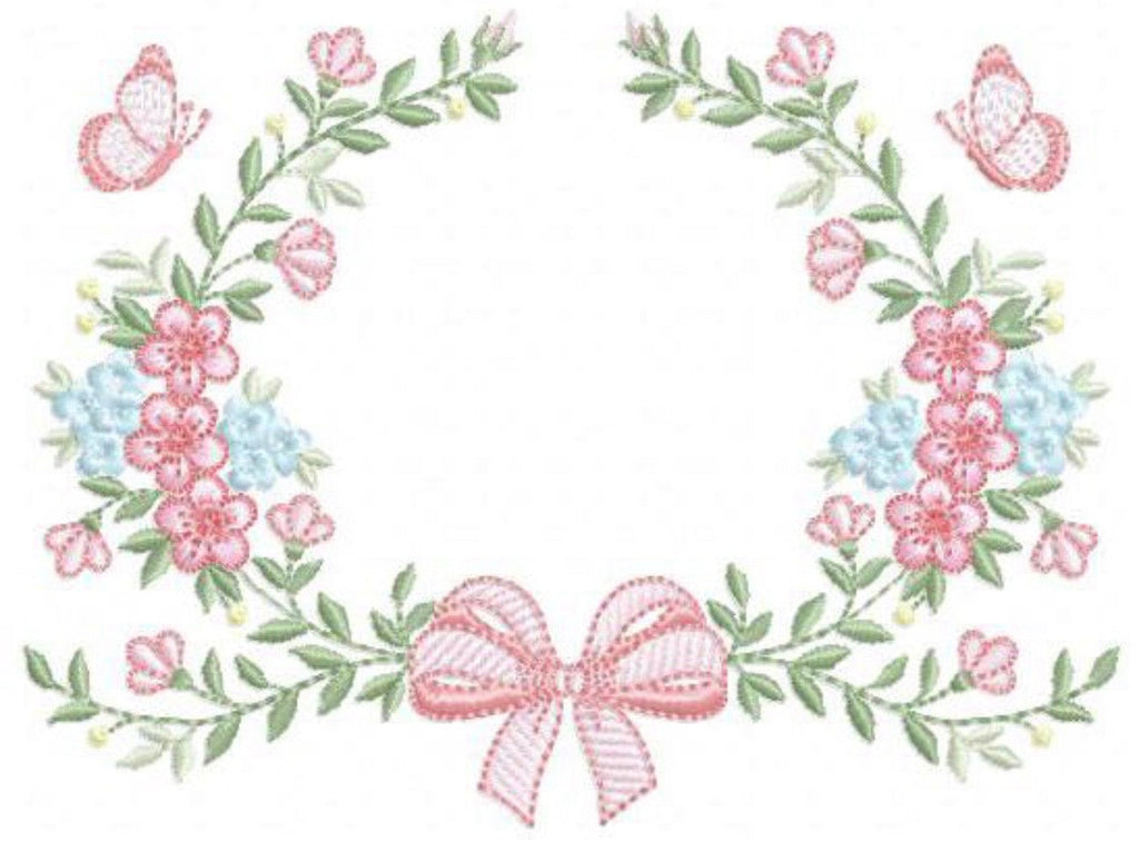 Hot air balloon embroidery design with clouds and banner
