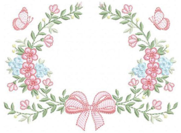 Hot air balloon embroidery design with clouds and banner